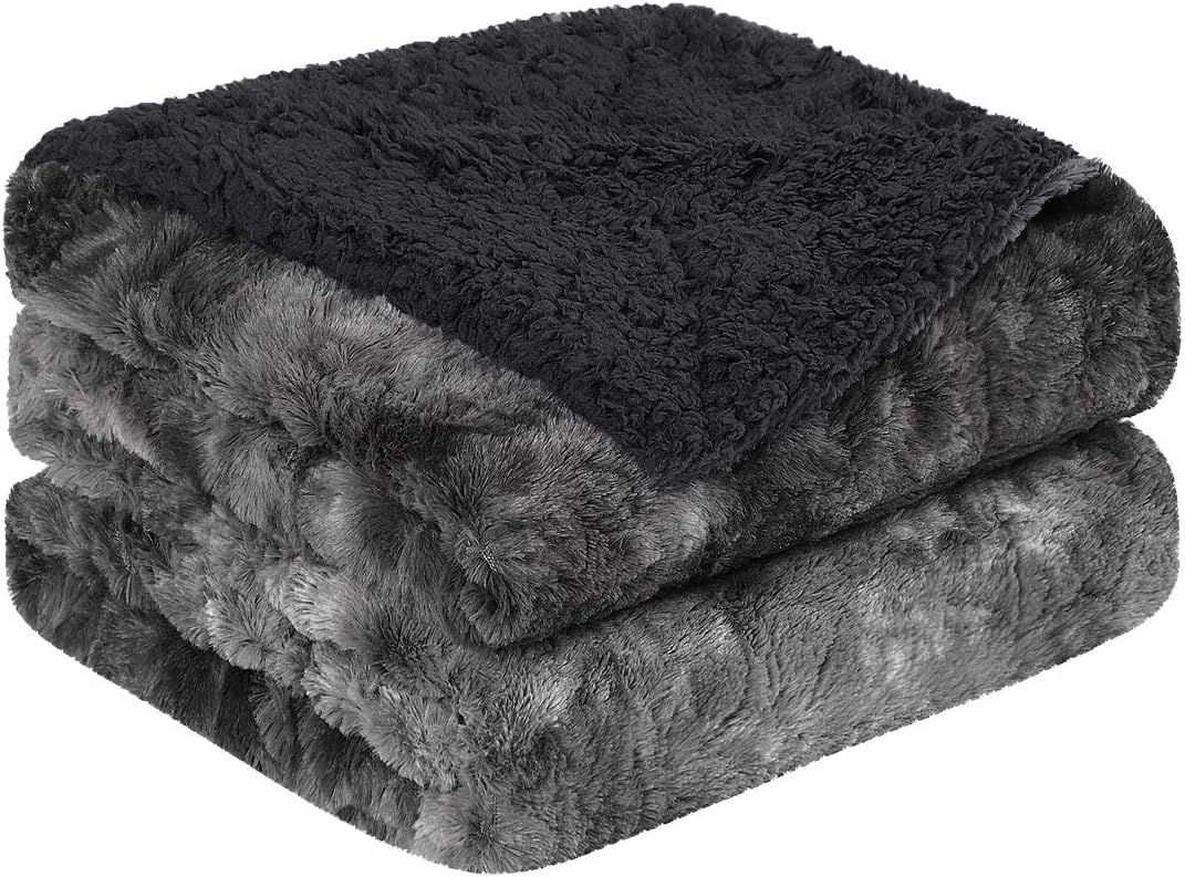 Brown Reversible Faux Fur Sherpa Throw Blanket 60 x 77 Inch M723