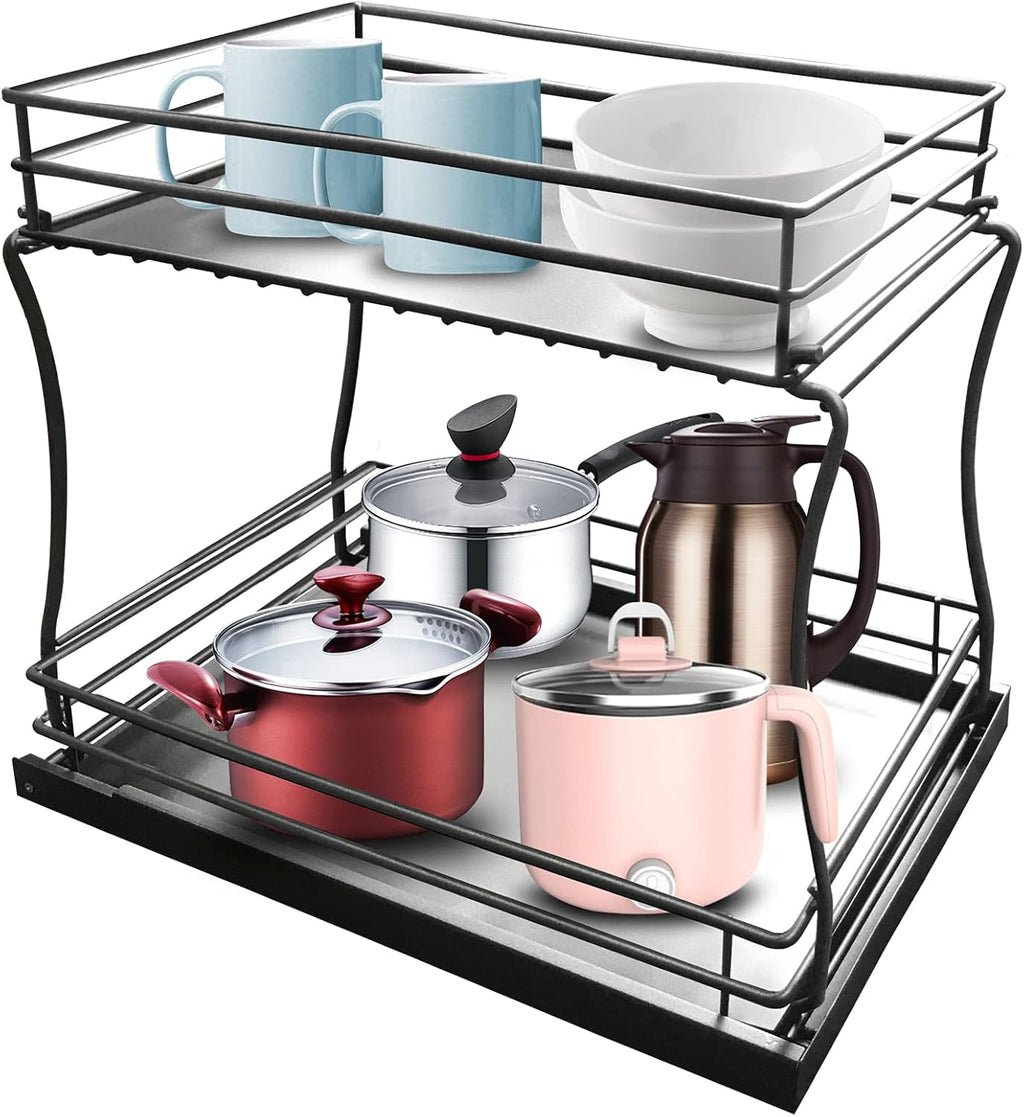 Pull Out Cabinet Organizer, 2-Tier Carbon Steel O6196