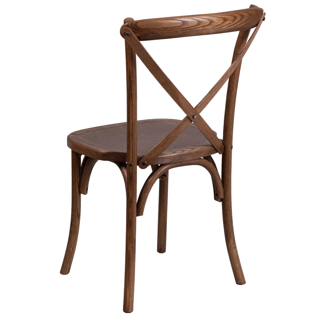 Pecan Wood Cross Back Stackable Chair H1362