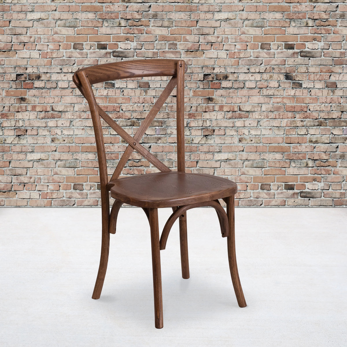 Pecan Wood Cross Back Stackable Chair H1362