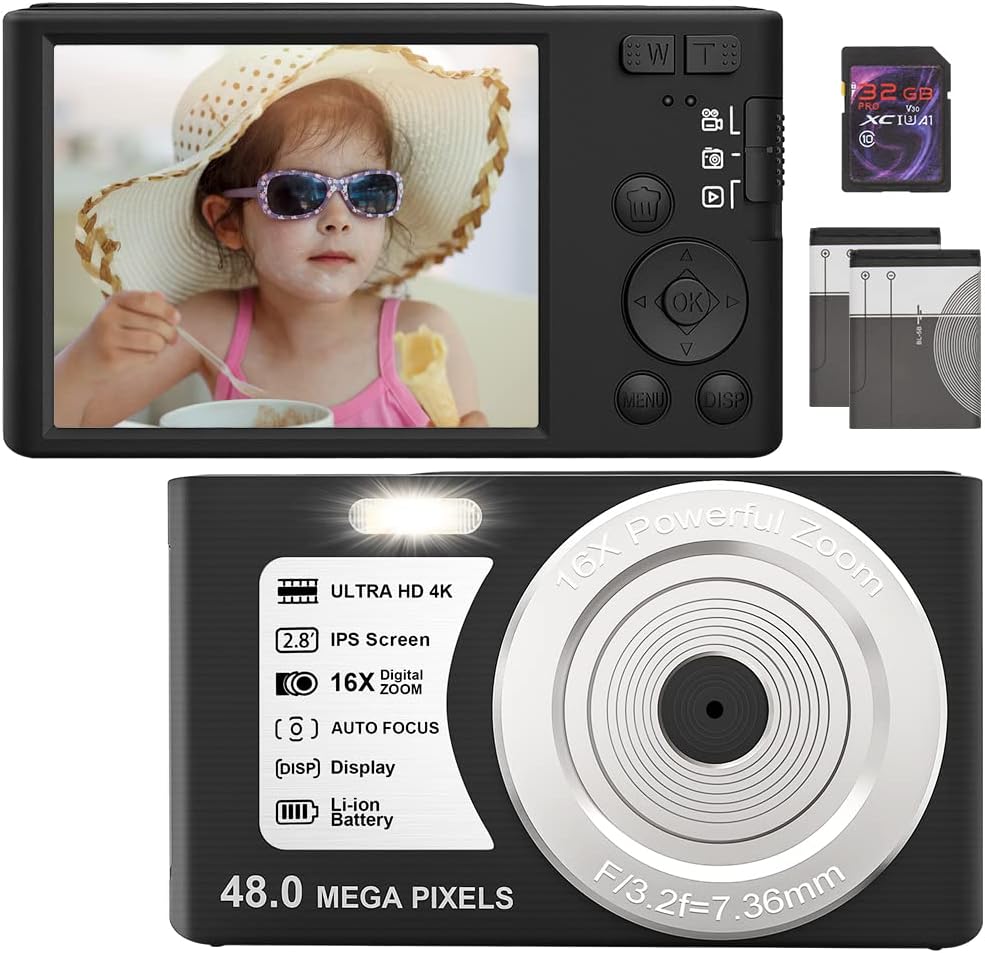 4K 48MP Digital Camera with Webcam, 16X Digital Zoom, Pack of 2 A14378