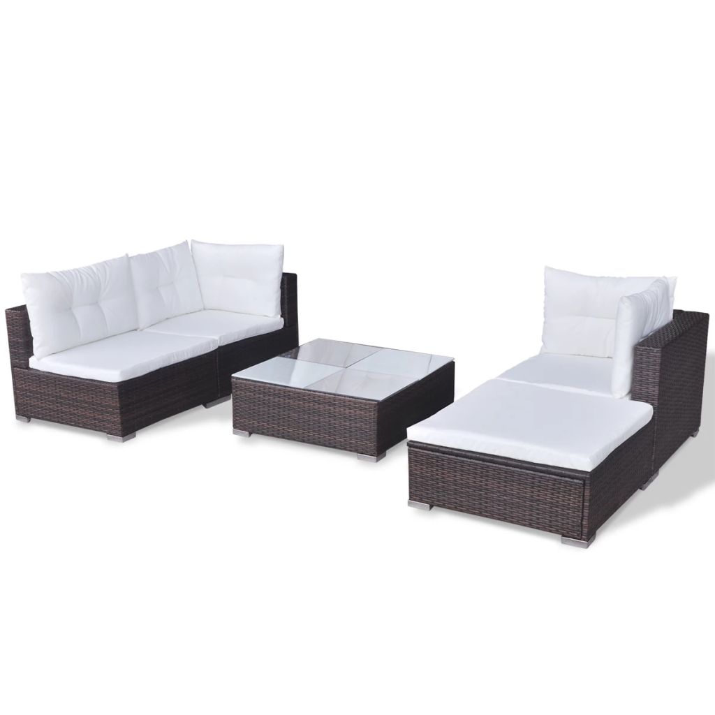 5 Piece Outdoor Sectional Sofa with Coffee Table and Ottoman Poly Rattan S41310