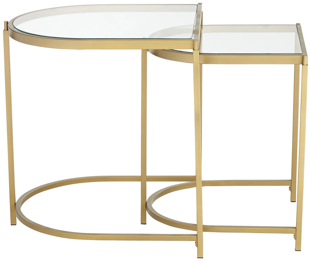 Modern Metal Nesting Tables Set of 2 Gold Clear Tempered Glass K27980
