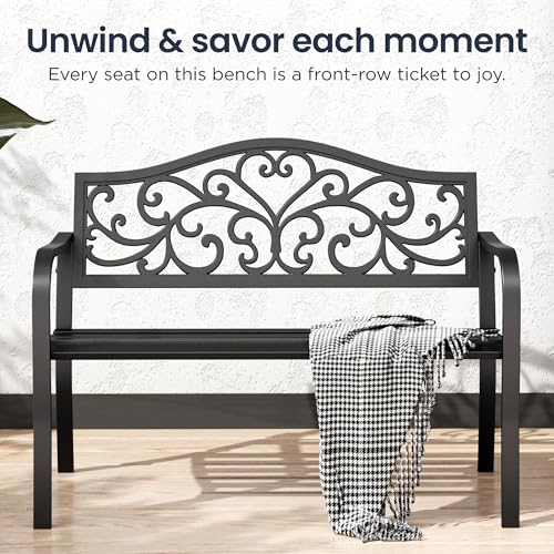 43 Inch Cast Iron Steel Frame Outdoor Garden Bench U257841