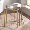 Modern Metal Nesting Tables Set of 2 Gold Clear Tempered Glass K27980