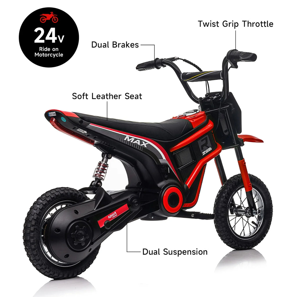 24V Electric Dirt Bike 350W with Leather Seat, Red X4111