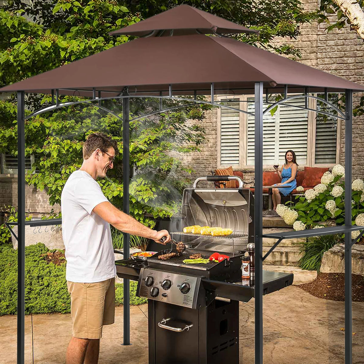 Brown Hardtop Grill Gazebo Tent F994944