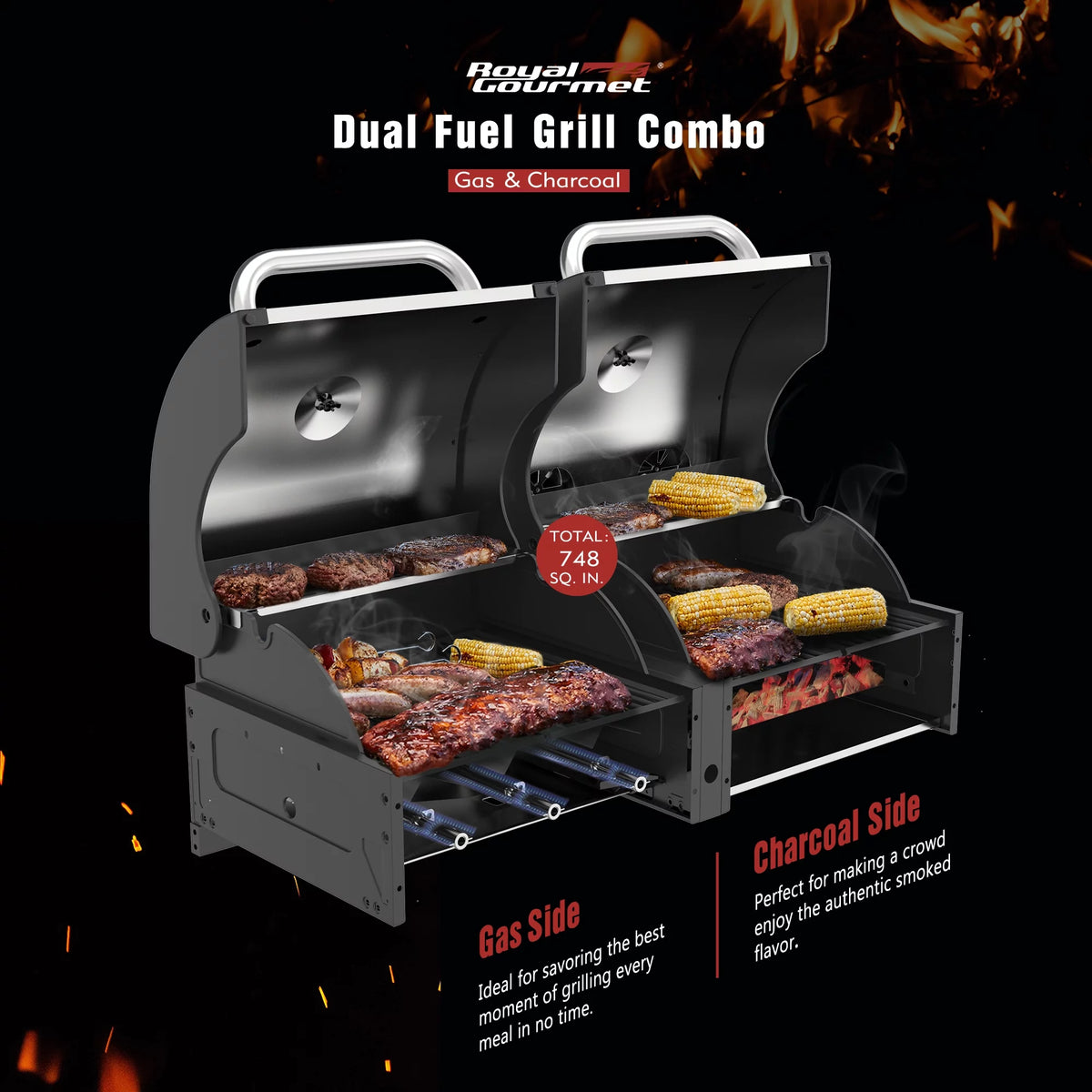 3-Burner Dual Fuel Gas and Charcoal Grill Combo S911370