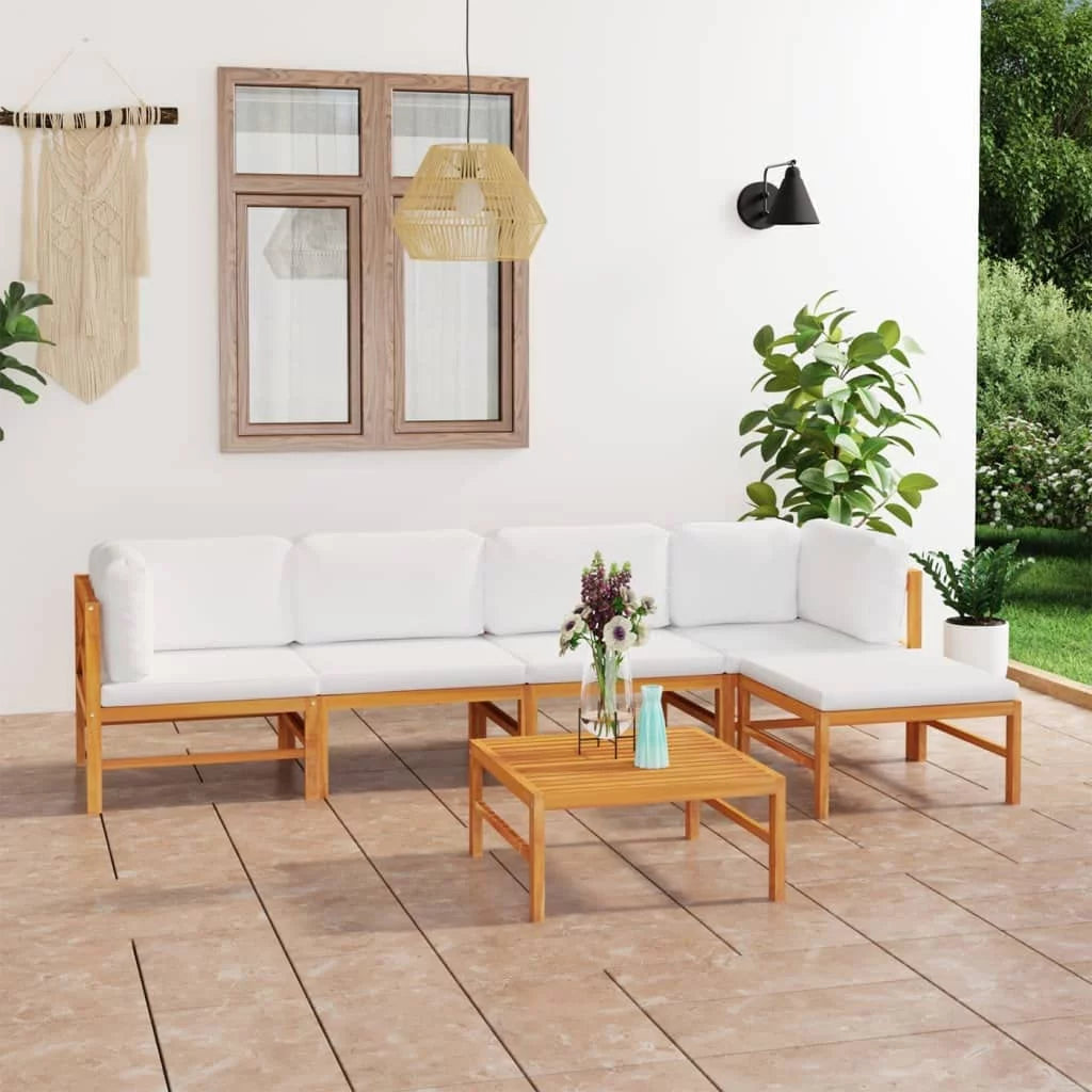 6 Piece Teak Wood Patio Lounge Set with Cream Cushions R594211
