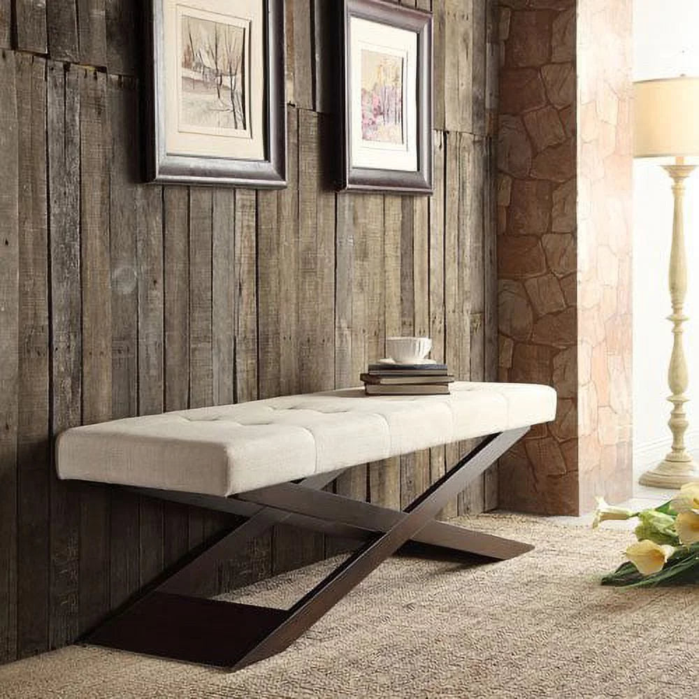 Beige Tufted Upholstered Bench H974