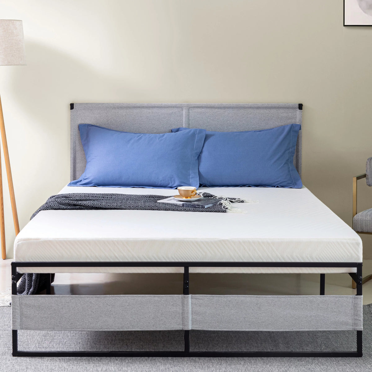 King Size Metal Bed Frame with Fabric Headboard X2830