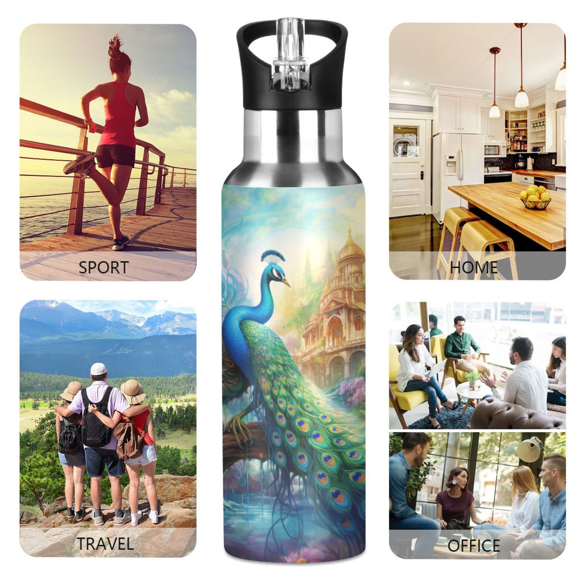 20 oz Insulated Stainless Steel Water Bottle with Straw Lid X826324