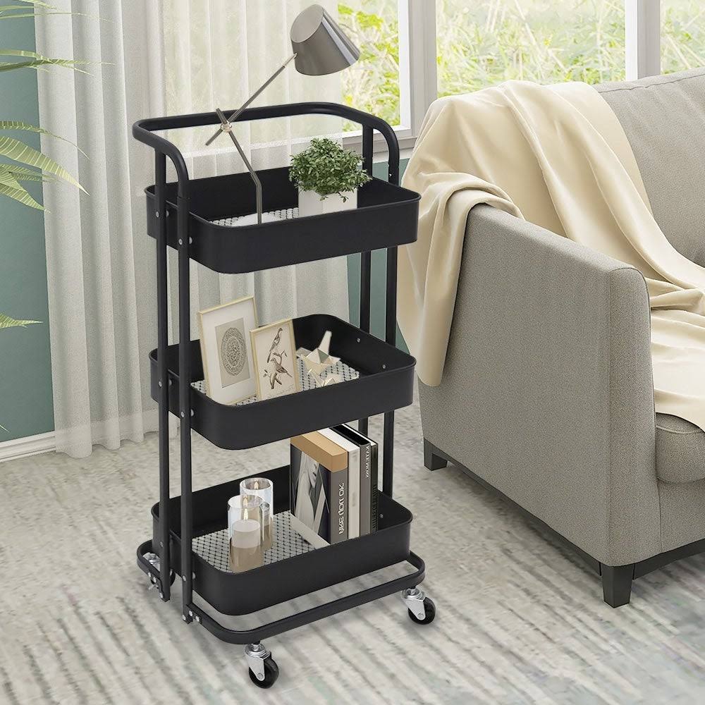 3 Tier Foldable Rolling Utility Cart (Black) L7976