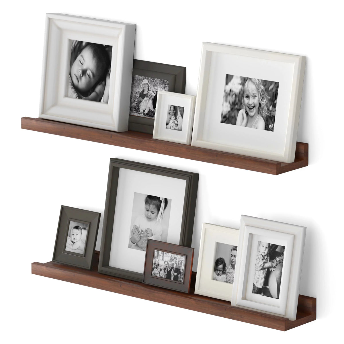 24" Walnut Wood Floating Shelves, Set of 2 X606