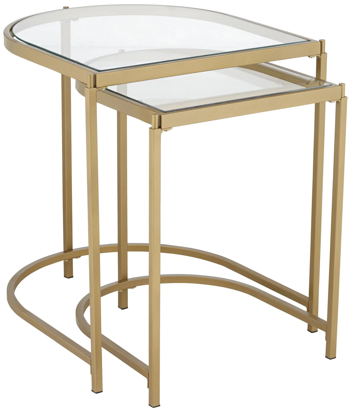 Modern Metal Nesting Tables Set of 2 Gold Clear Tempered Glass K27980