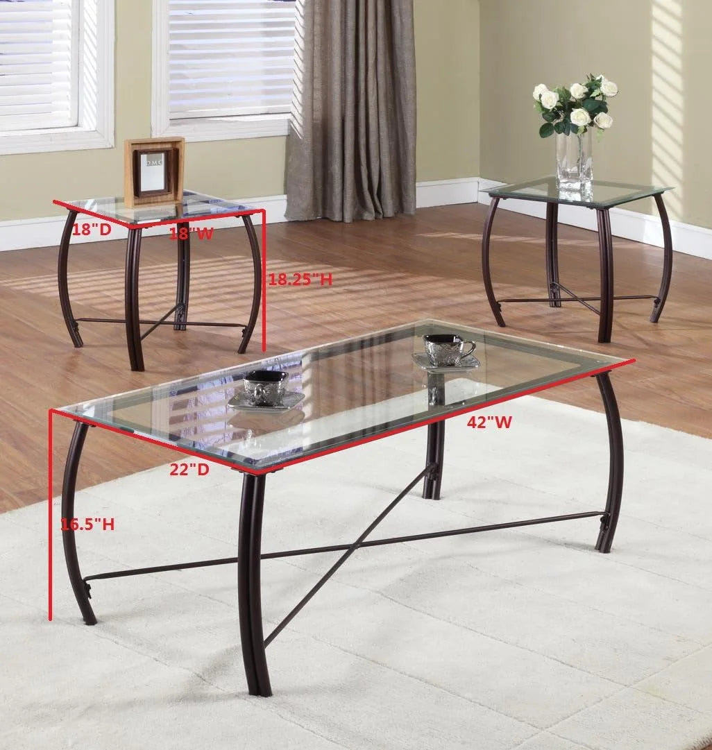 3 Piece Beveled Glass Coffee Table & 2 End Tables Set Y719666