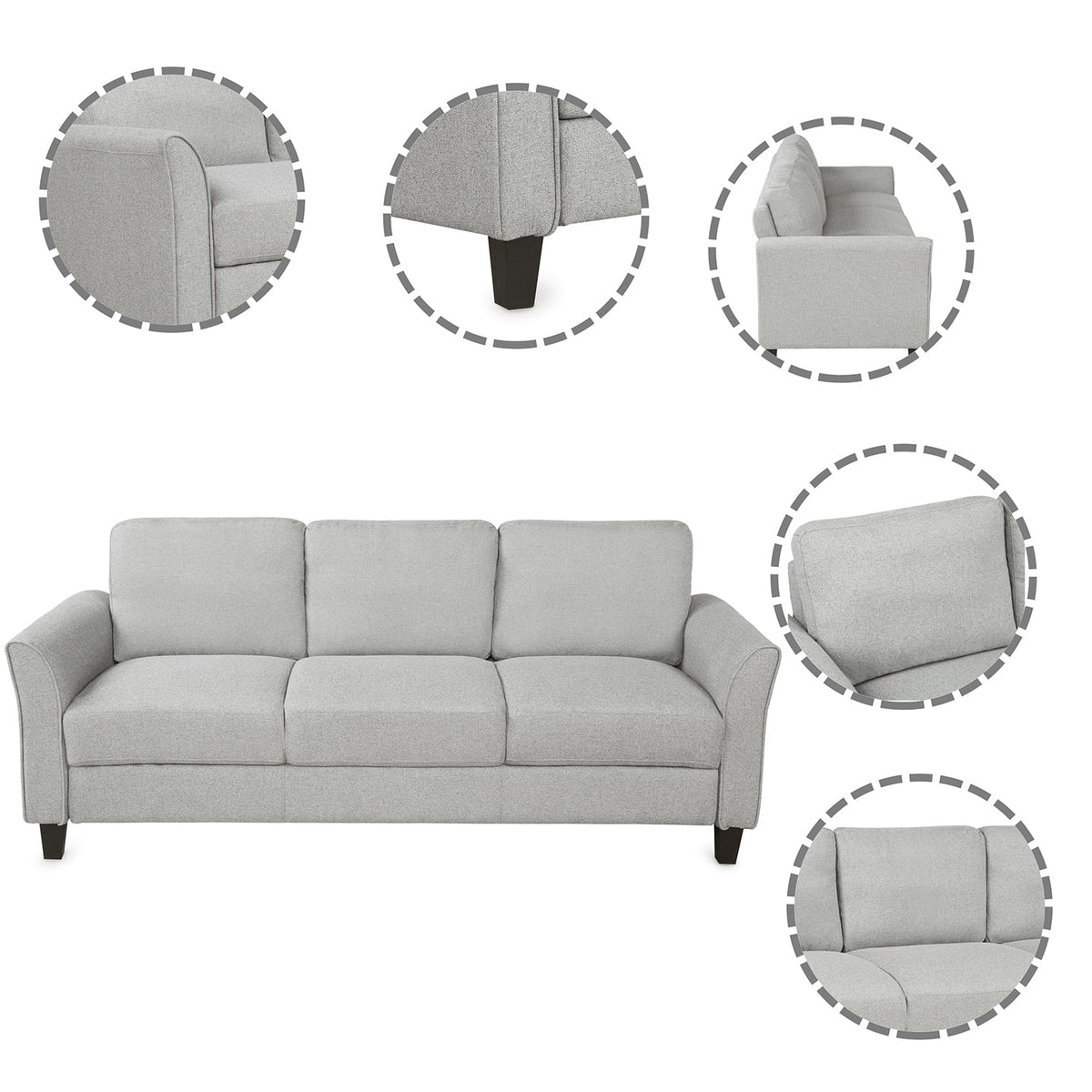 Light Gray 3-Seat Linen Fabric Sofa V75385