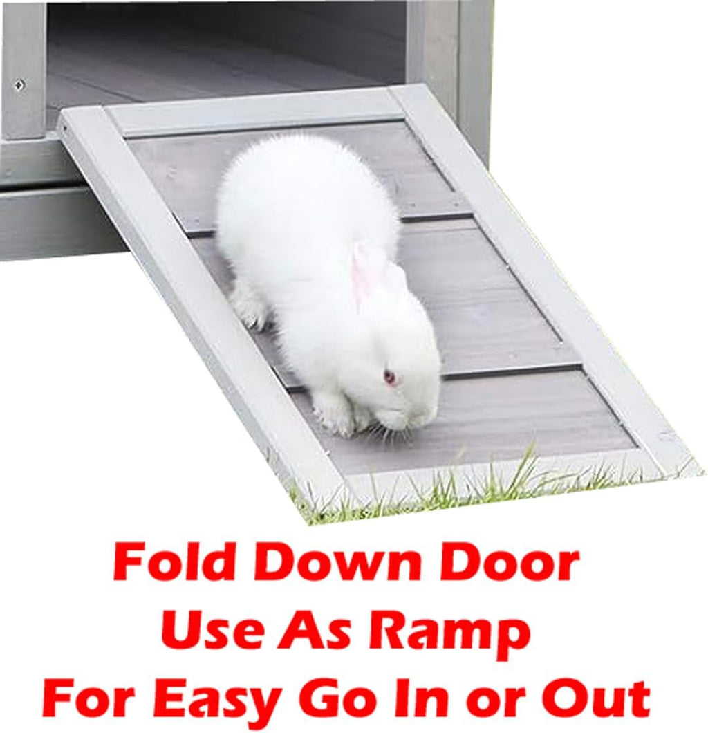 Gray/White 37L x 21W x 25H Inches Wooden Rabbit Hutch with Washable Tray O22941