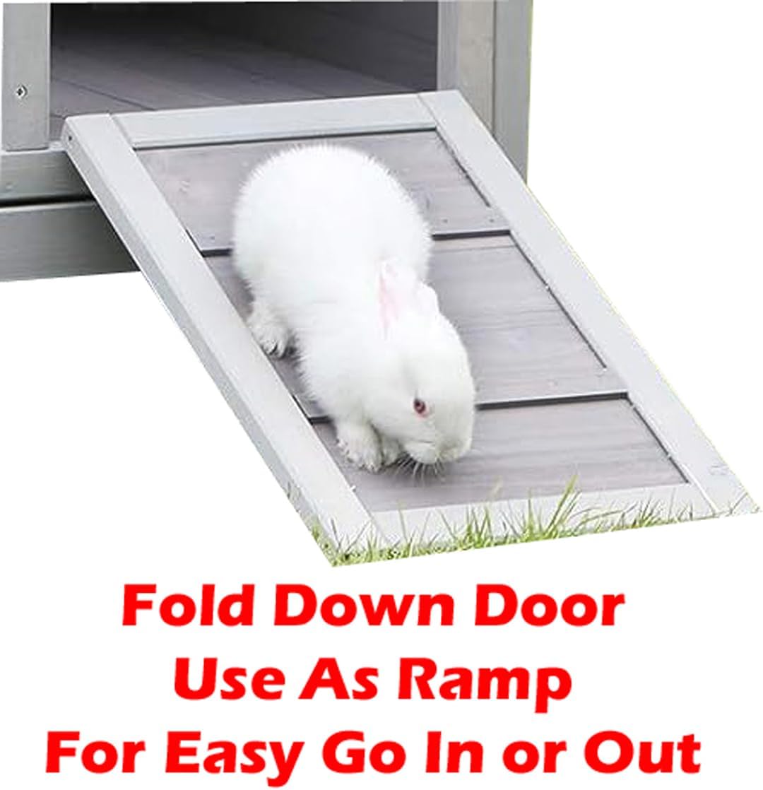 Gray/White 37L x 21W x 25H Inches Wooden Rabbit Hutch with Washable Tray O22941