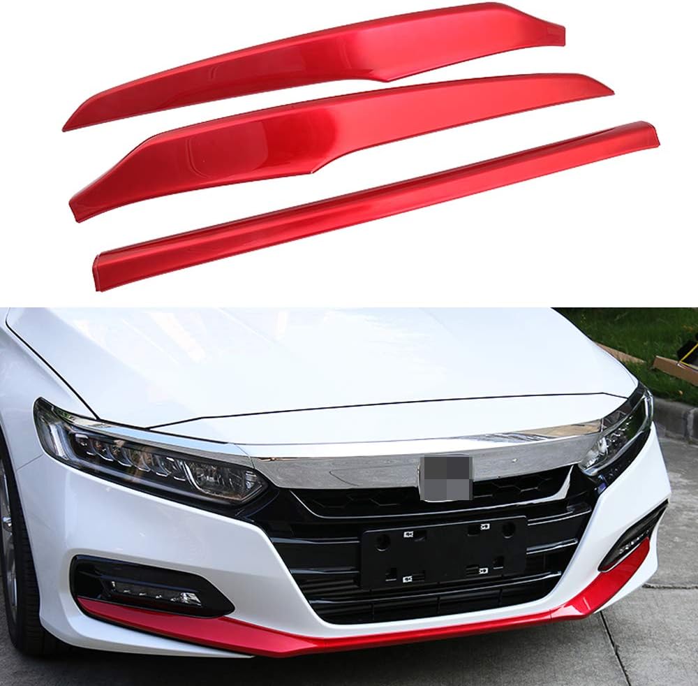 3PCS ABS Front Grille Cover Moulding Trim Front Bumper Lip (RED) Pack of 2 A47896