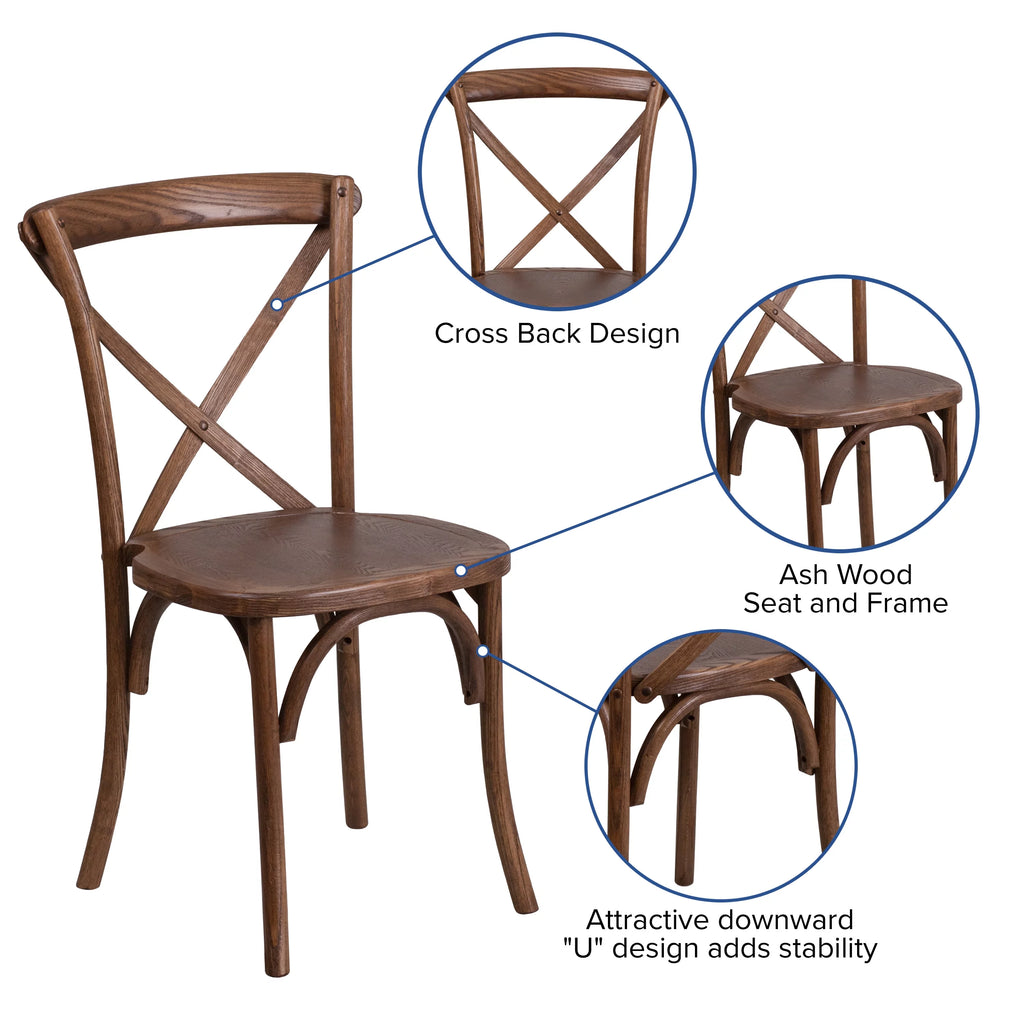 Pecan Wood Cross Back Stackable Chair H1362