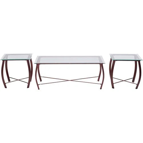 3 Piece Beveled Glass Coffee Table & 2 End Tables Set Y719666