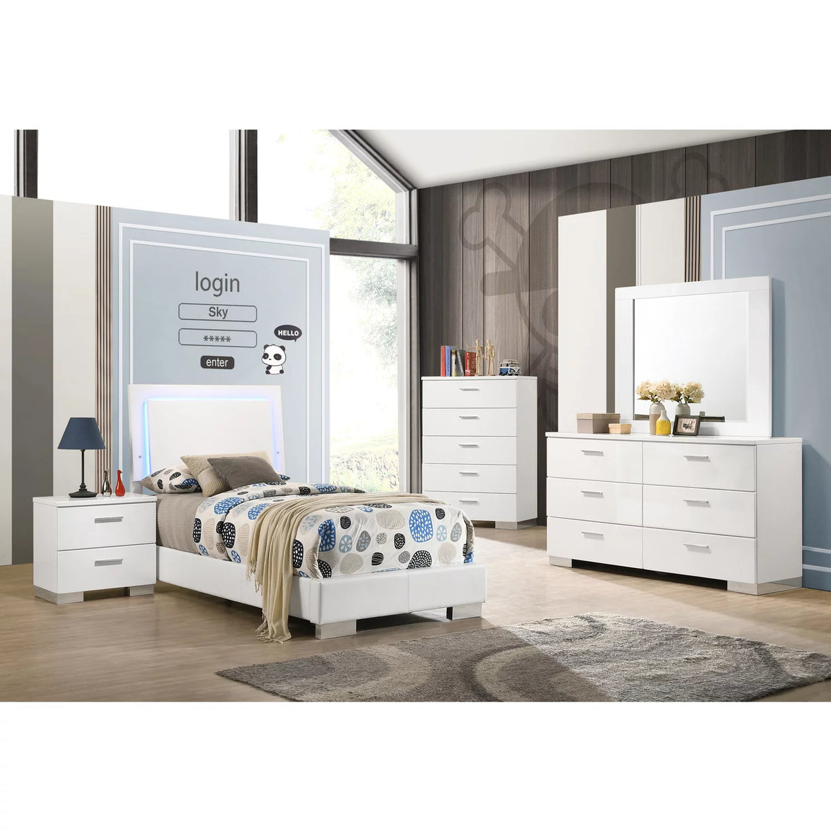 5-Piece Faux Leather Twin Bedroom Set U64972