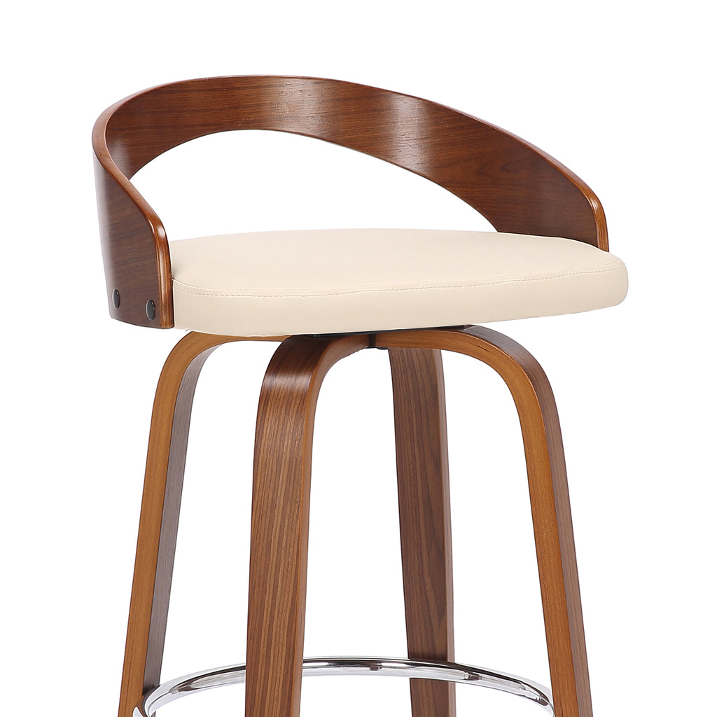Faux Leather & Wood Swivel Counter Stool in Cream/Walnut G610235