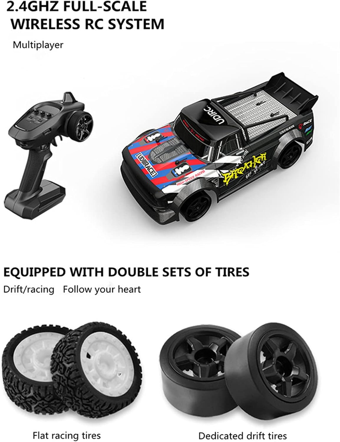 1:16 Scale 2.4GHz RC Drift Car, 4WD RTR, 2 Batteries F697