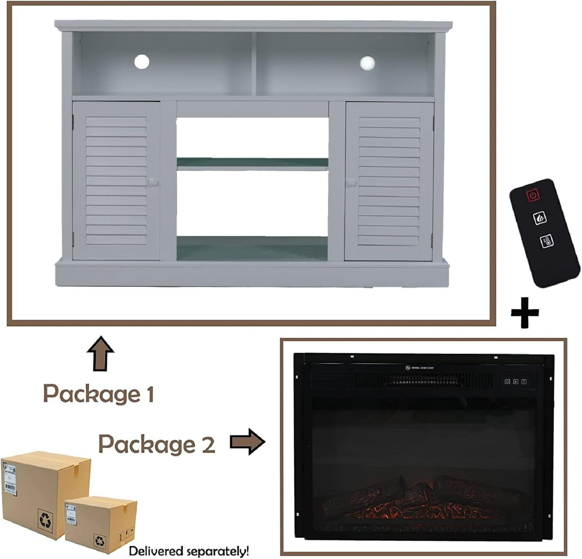White Fireplace TV Stand with Insert Fireplace and Adjustable Shelves C8104