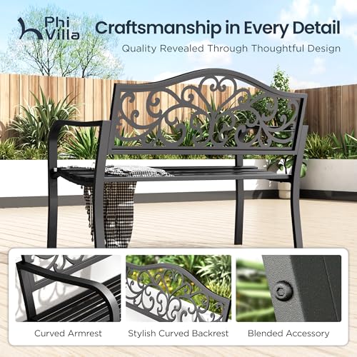 43 Inch Cast Iron Steel Frame Outdoor Garden Bench U257841