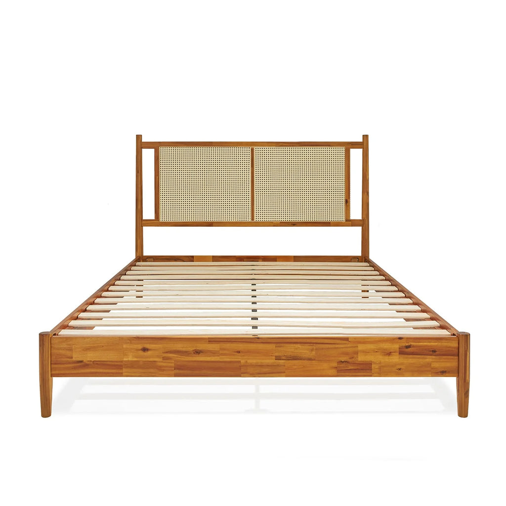 47" Queen Platform Bed Frame with Rattan Headboard I154082