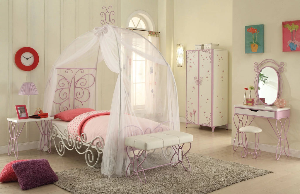 White and Light Purple Metal Tube Armoire L200