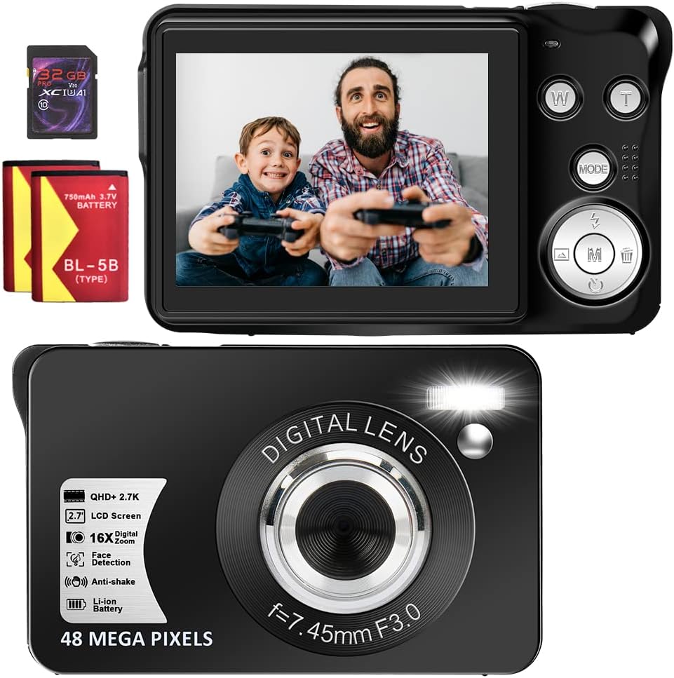 4K 48MP Digital Camera with Webcam, 16X Digital Zoom, Pack of 2 A14378