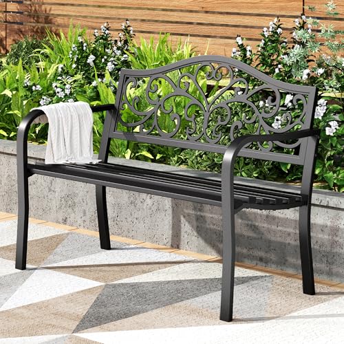 43 Inch Cast Iron Steel Frame Outdoor Garden Bench U257841