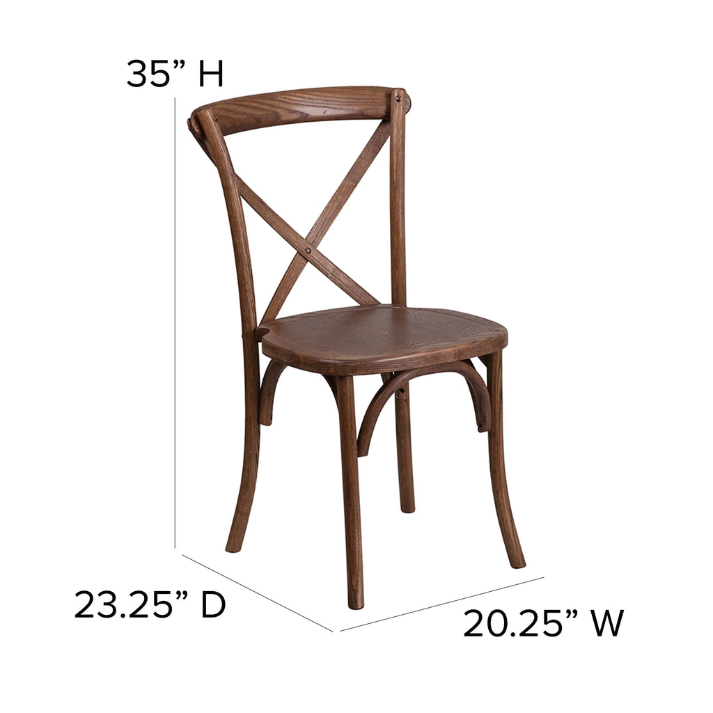 Pecan Wood Cross Back Stackable Chair H1362