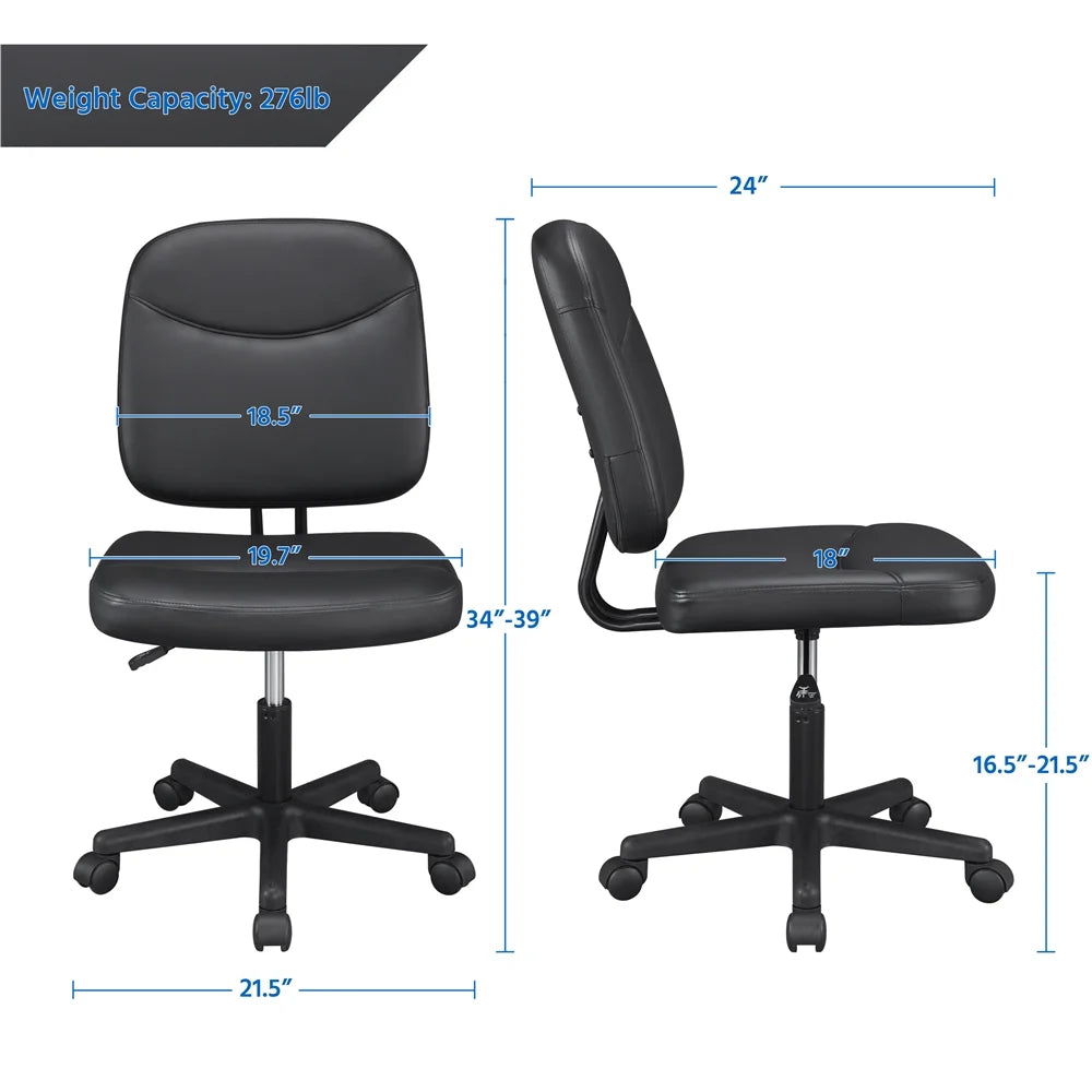 Black Faux Leather Adjustable Armless Office Chair M92105