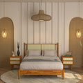 47" Queen Platform Bed Frame with Rattan Headboard I154082
