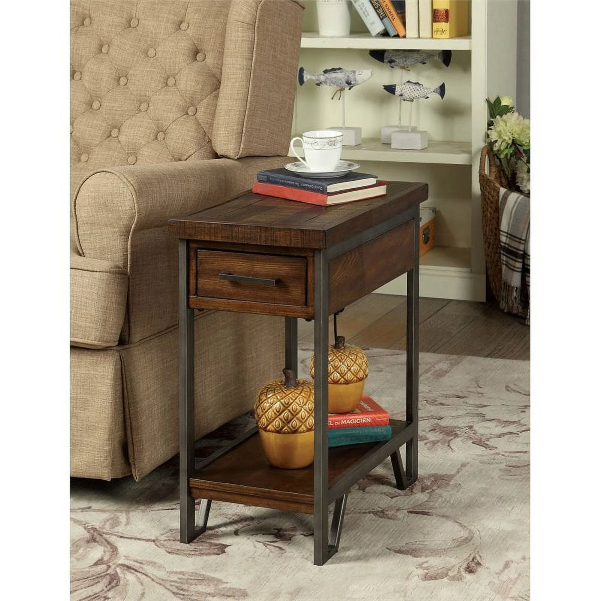 Rustic Wood 1-Drawer Side Table U62643