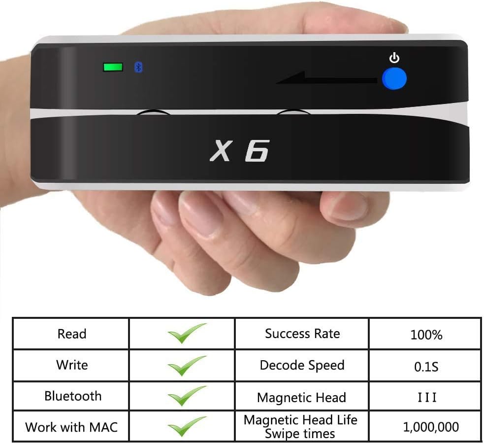 X6 Bluetooth Card Reader Writer USB 3 Tracks Swipe Encoder C86782