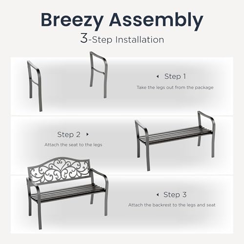 43 Inch Cast Iron Steel Frame Outdoor Garden Bench U257841