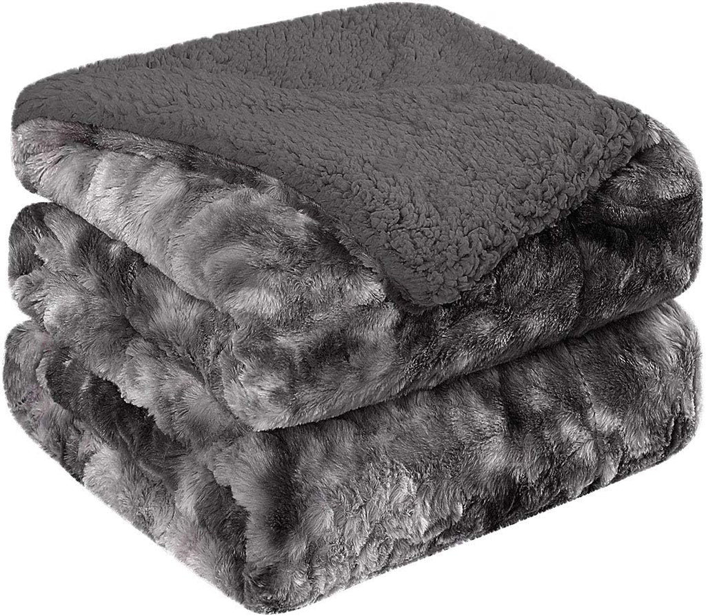 Brown Reversible Faux Fur Sherpa Throw Blanket 60 x 77 Inch M723