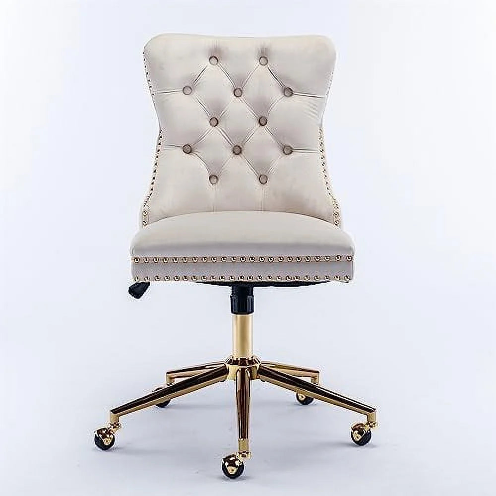 Black Tufted Artificial Rabbit Hair Office Chair with Golden Metal Base R30041