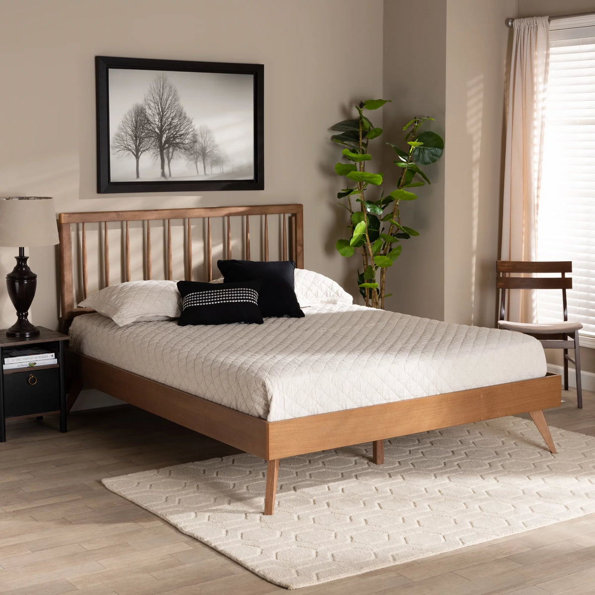 Full Ash Walnut Wood Platform Bed S103822