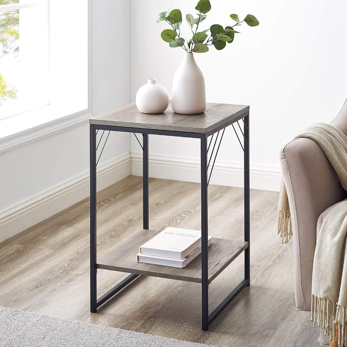 34 Inch Slate Grey Wood Storage Cabinet U98801
