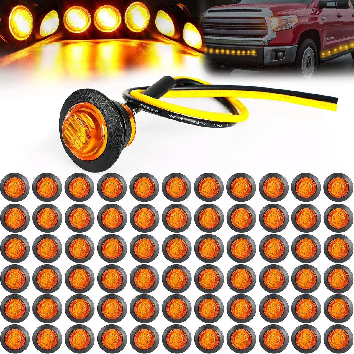 100 Pieces 3/4'' Round LED Side Marker Lights Amber C743
