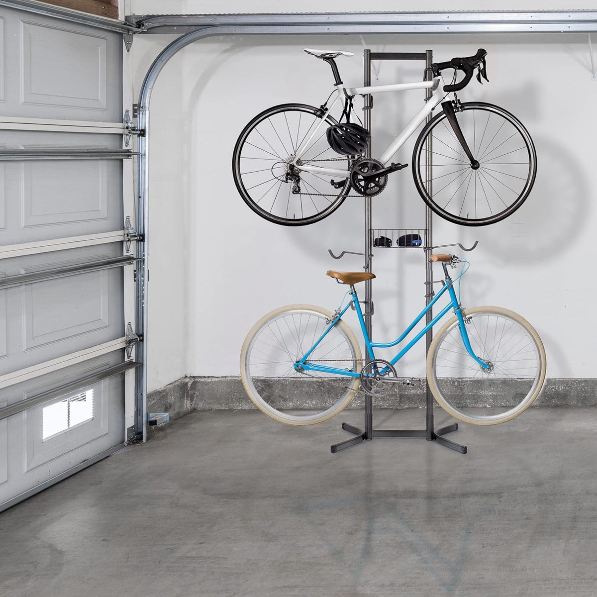 4 Bike Rack Garage - Bike Storage Rack with Basket - Vertical Bike Rack - Freestanding Wall Bike Rack Holds Up to 160 lbs P66865