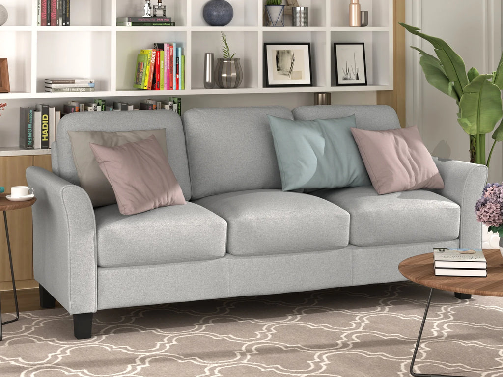 Light Gray 3-Seat Linen Fabric Sofa V75385