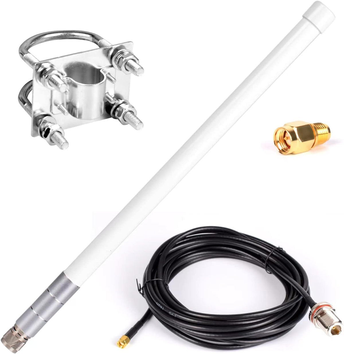 Waterproof 8dBi Lora 915MHz Fiberglass Antenna with 20Ft Low Loss KMR195 Cable Pack of 2 A80356