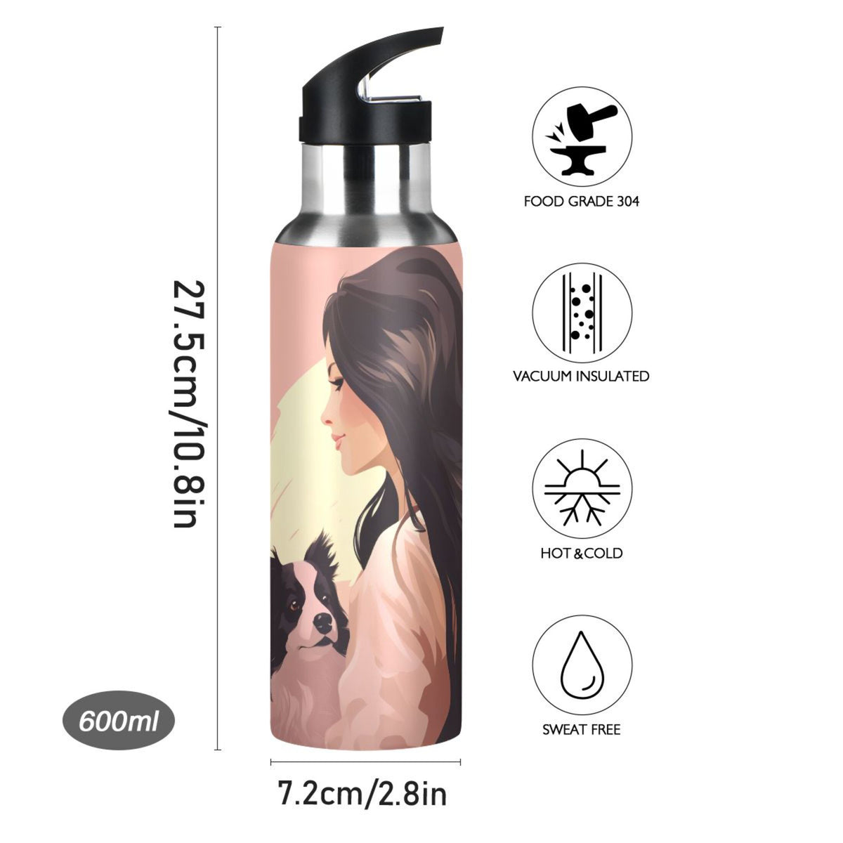 Insulated Stainless Steel Water Bottle with Straw Lid 20 oz Z34237